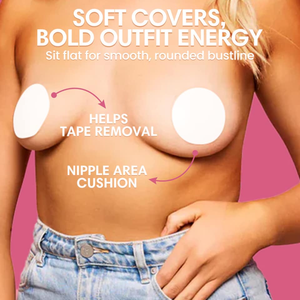 image 1 of Booby Tape Reusable Silicone Nipple Covers with Added Fabric for Extra Protection and Comfort, Smooth and Seamless Under Any Clothing, Washable and Latex Free, Up to 25 Uses, Clear