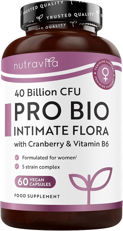 image 1 of Nutravita Probiotics for Women - 40 Billion CFU 5-Strain Probiotic - Vitamin B6 & Cranberry - Bio Cultures for Women's Intimate Flora - 60 Capsules