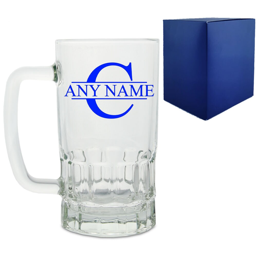 Uniqueful Personalised Glass Tankard Name & Initial Design Birthday Gift in Clear