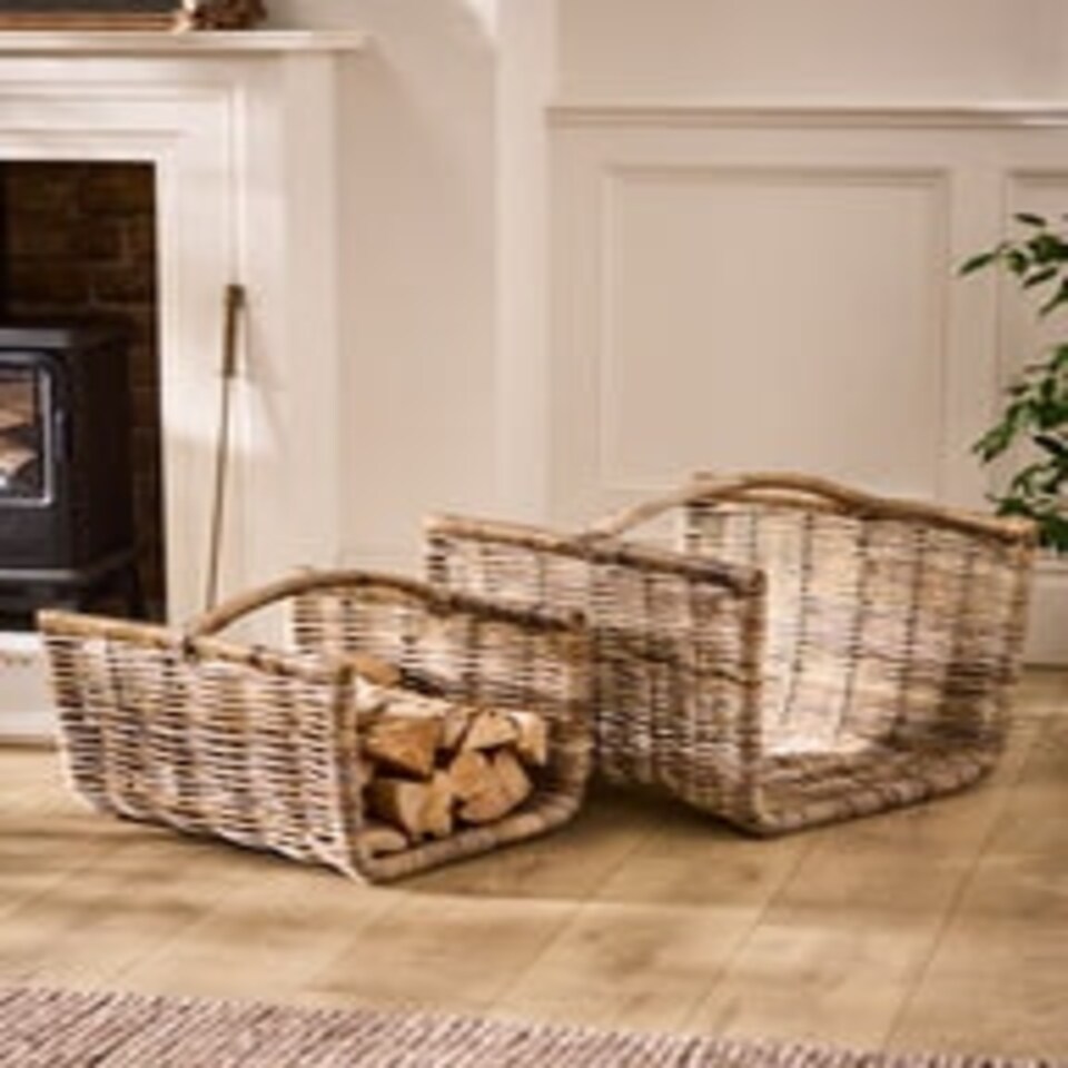 image 1 of Rattan Log Cradle Basket N/A