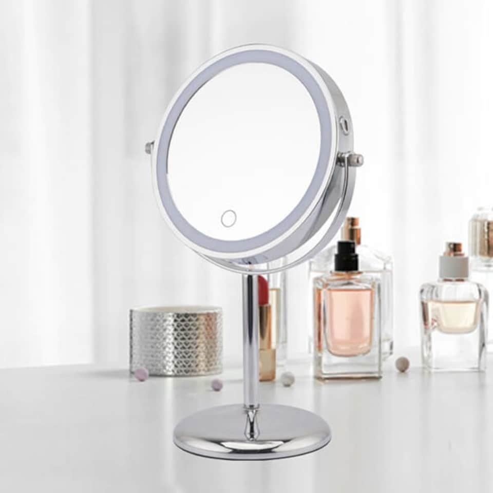 image 1 of Showerdrape Iris 5x Magnifying Chrome Makeup Vanity Mirror with LED Light