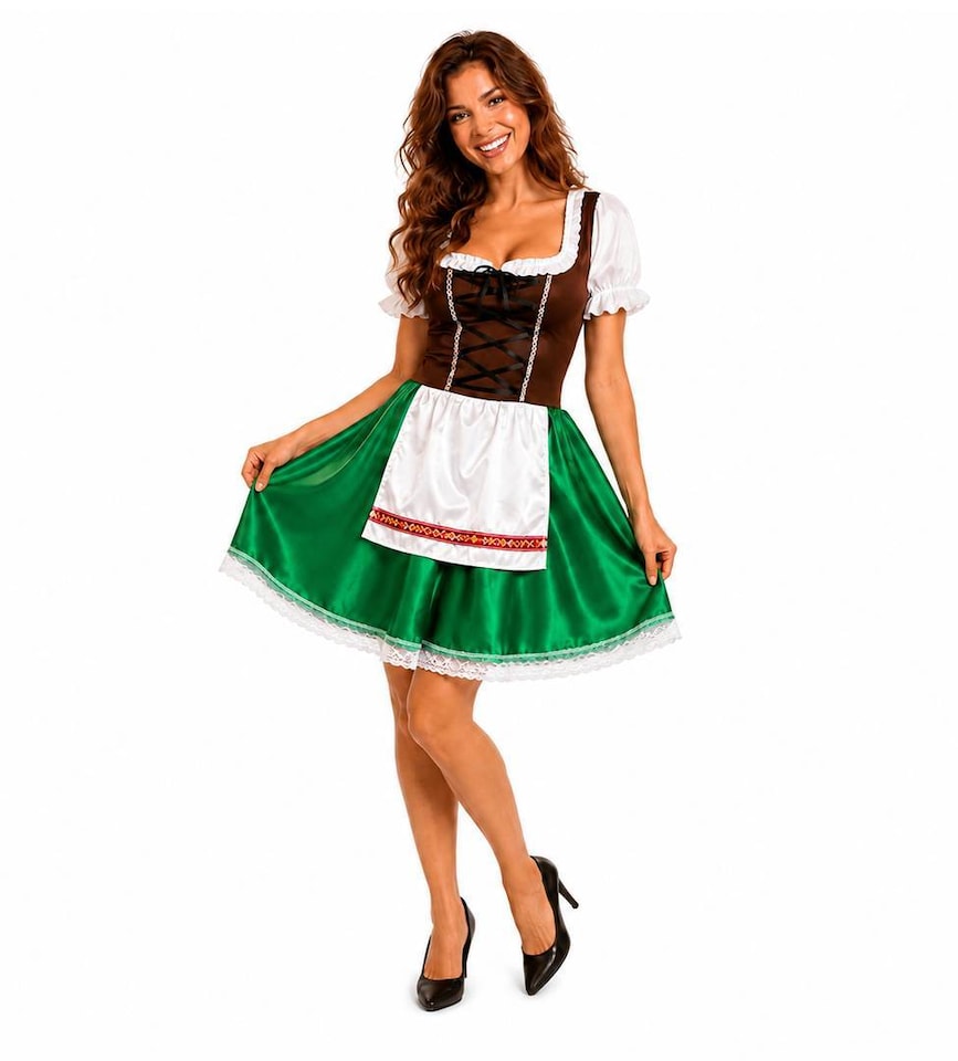image 1 of Womens Bavarian Oktoberfest Beer Maid Costume Brown Green Fancy Dress Party Outfit For Adults