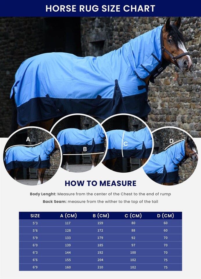 image 1 of eQuitack 600D 2 in 1 Waterproof Fly Turnout Mesh Horse Rug Fixed Neck Navy/Silver 6'0''