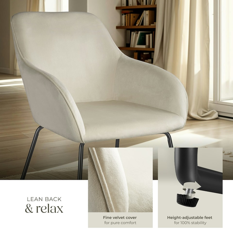 image 1 of Dining Chair Jeane - velvet look, cantilever frame - Set of 2 Cream | Velvet Cream/Black