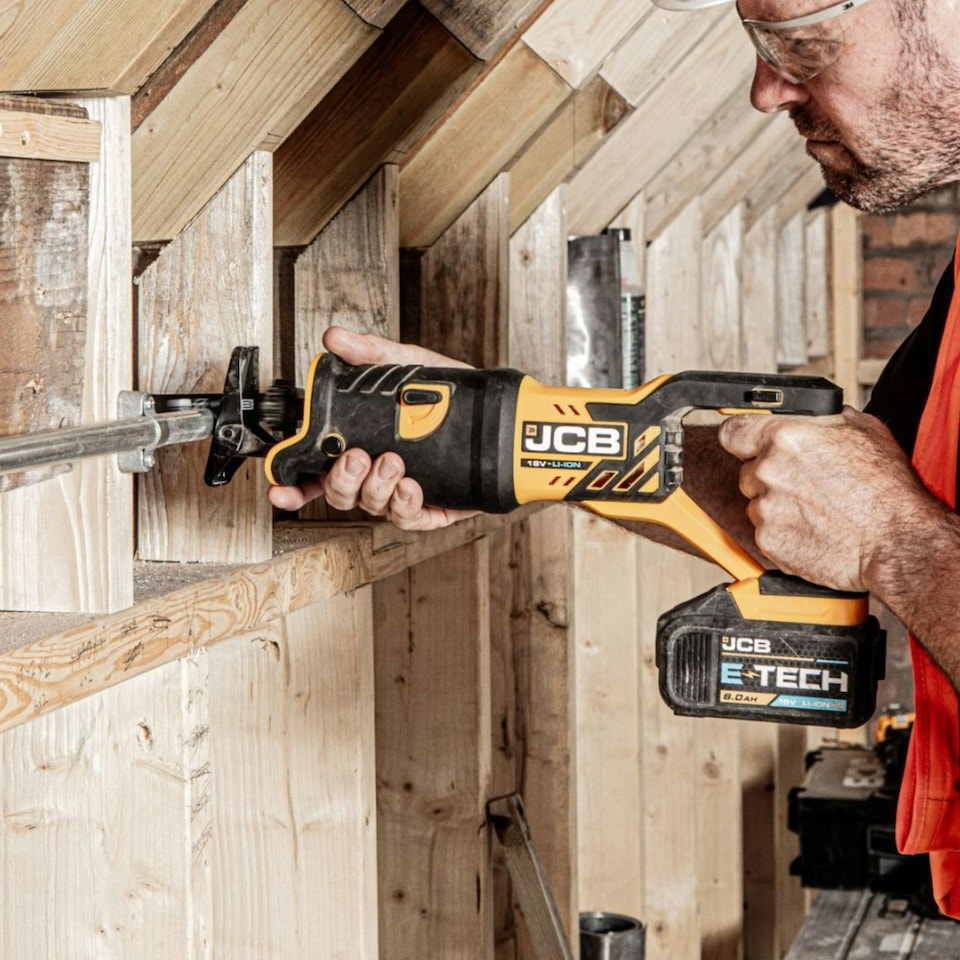 image 1 of JCB 18V Cordless Reciprocating Saw, 2.0Ah Li-Ion Battery and 2.4A Charger 21-18RS-2X