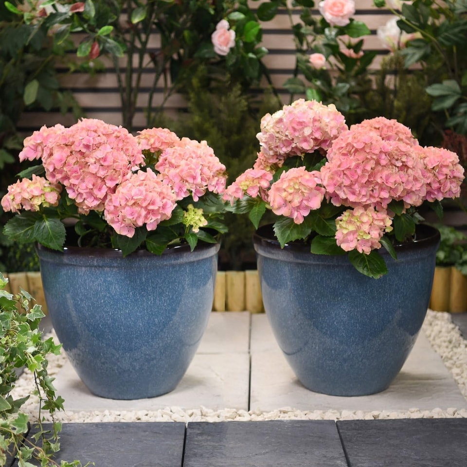 image 1 of Large Glazed Effect Planter Garden Patio Outdoor Plastic 39.5cm (x2)