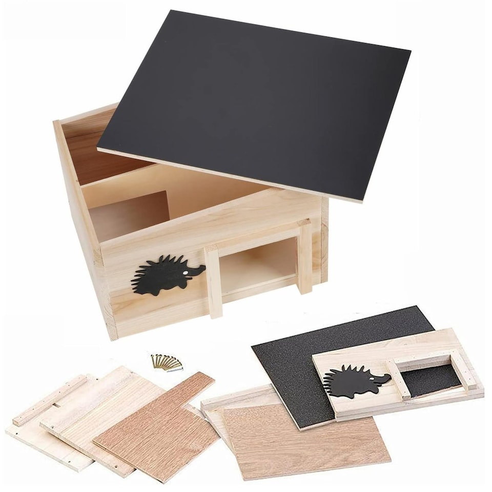 image 1 of GEEZY Hedgehog House Shelter Hibernation Den Wooden Outdoor Garden Box