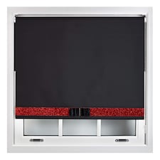 FURNISHED Blackout Roller Blind with Red Glitter Trim and Black Bow Trimmable Window Shade | Black | Black 1 | (W) 225cm x (L) 210cm