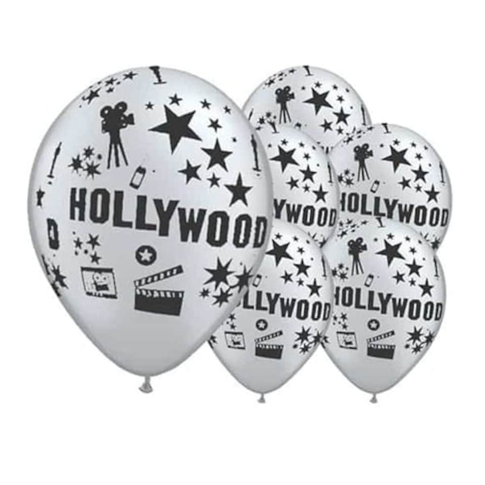 Silver Hollywood Theme Latex Balloon 30cm / 12 in - Pack of 6