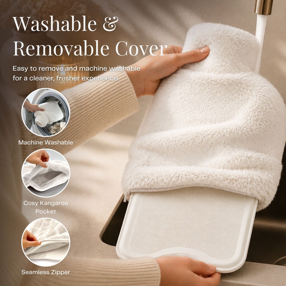 image 1 of 1L Hot Water Bottle - Luxury, Soft and Washable Hot Water Bag for Hot and Cold Compress