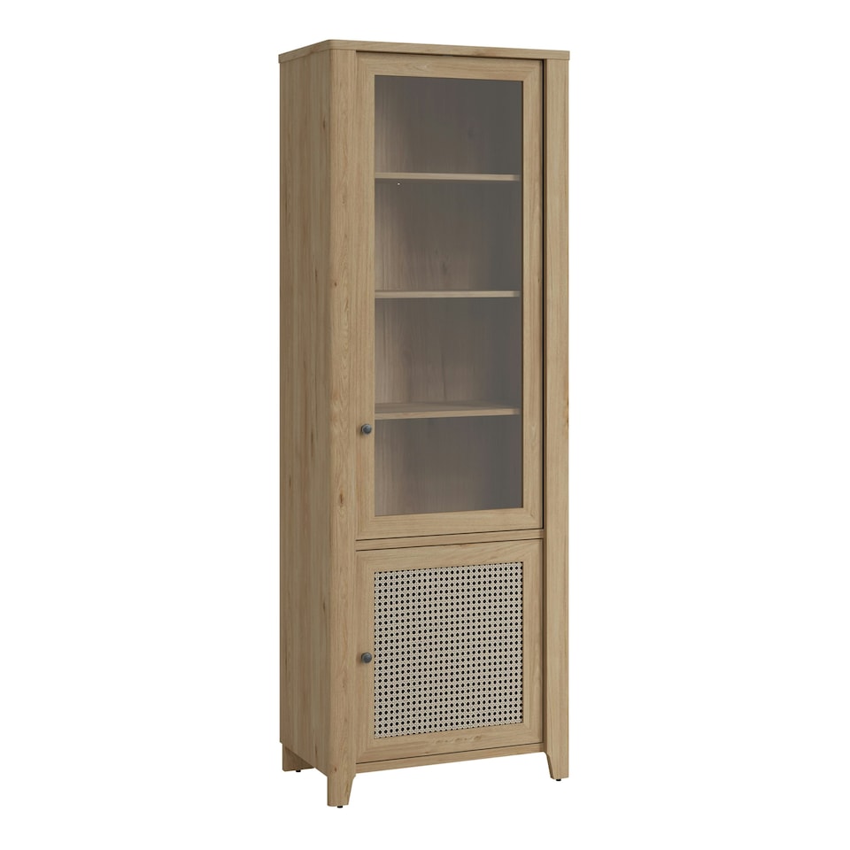 image 1 of Cestino 2 Door Display Cabinet in Jackson Hickory Oak and Rattan Effect