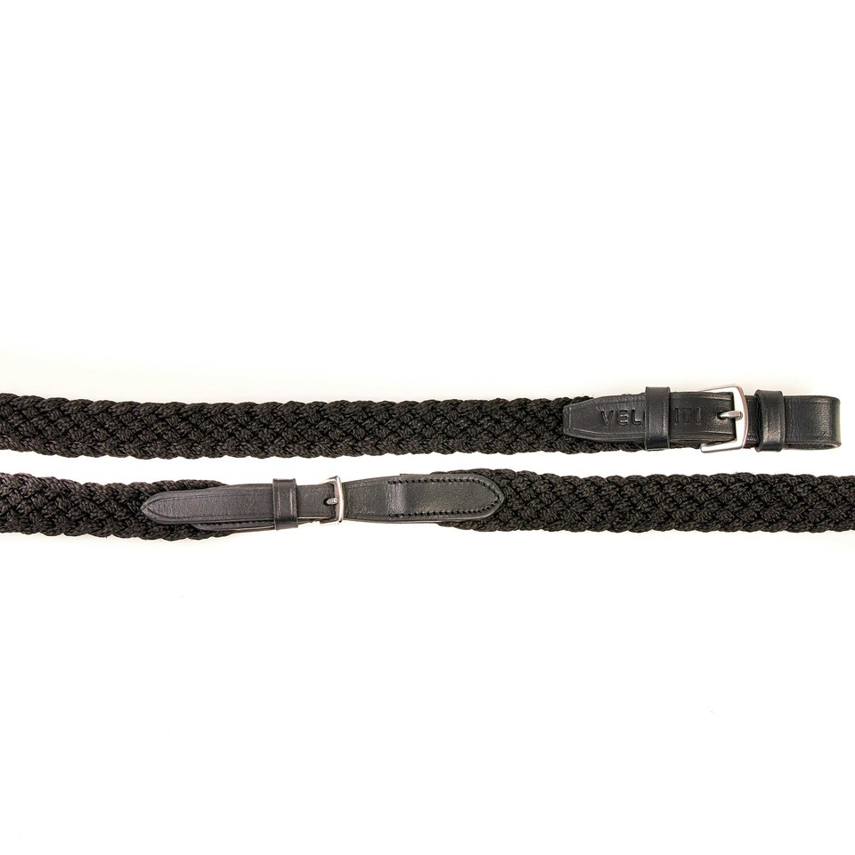 image 1 of Velociti Gara Games Leather Braided Horse Reins - Black - 48in x 0.7in