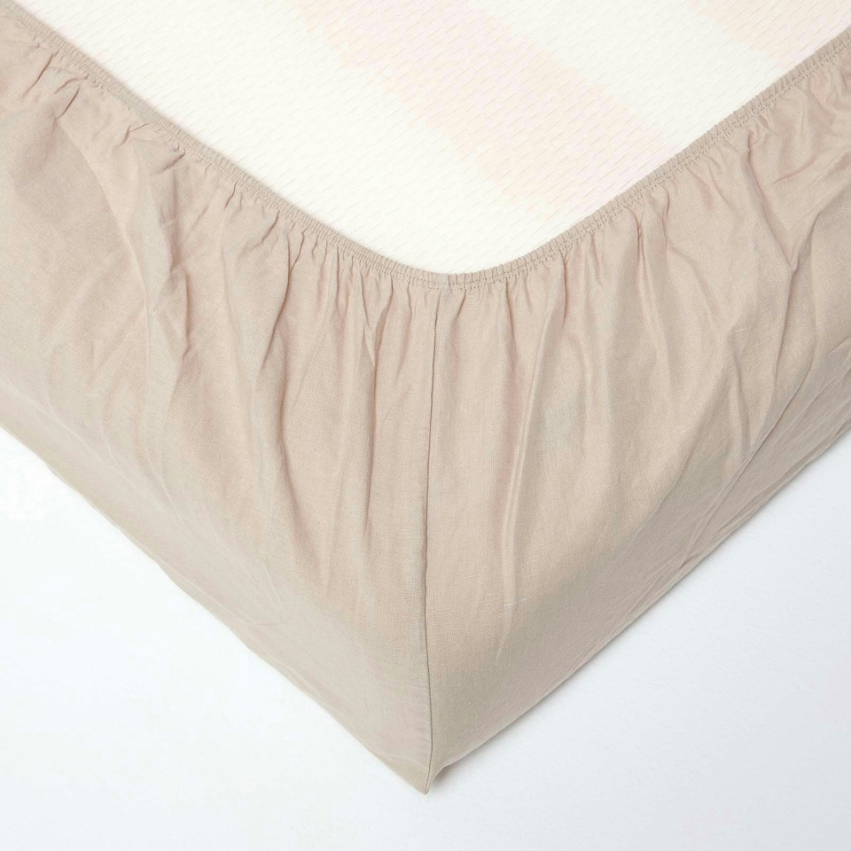 image 1 of Homescapes Natural Linen Fitted Sheet, Super King