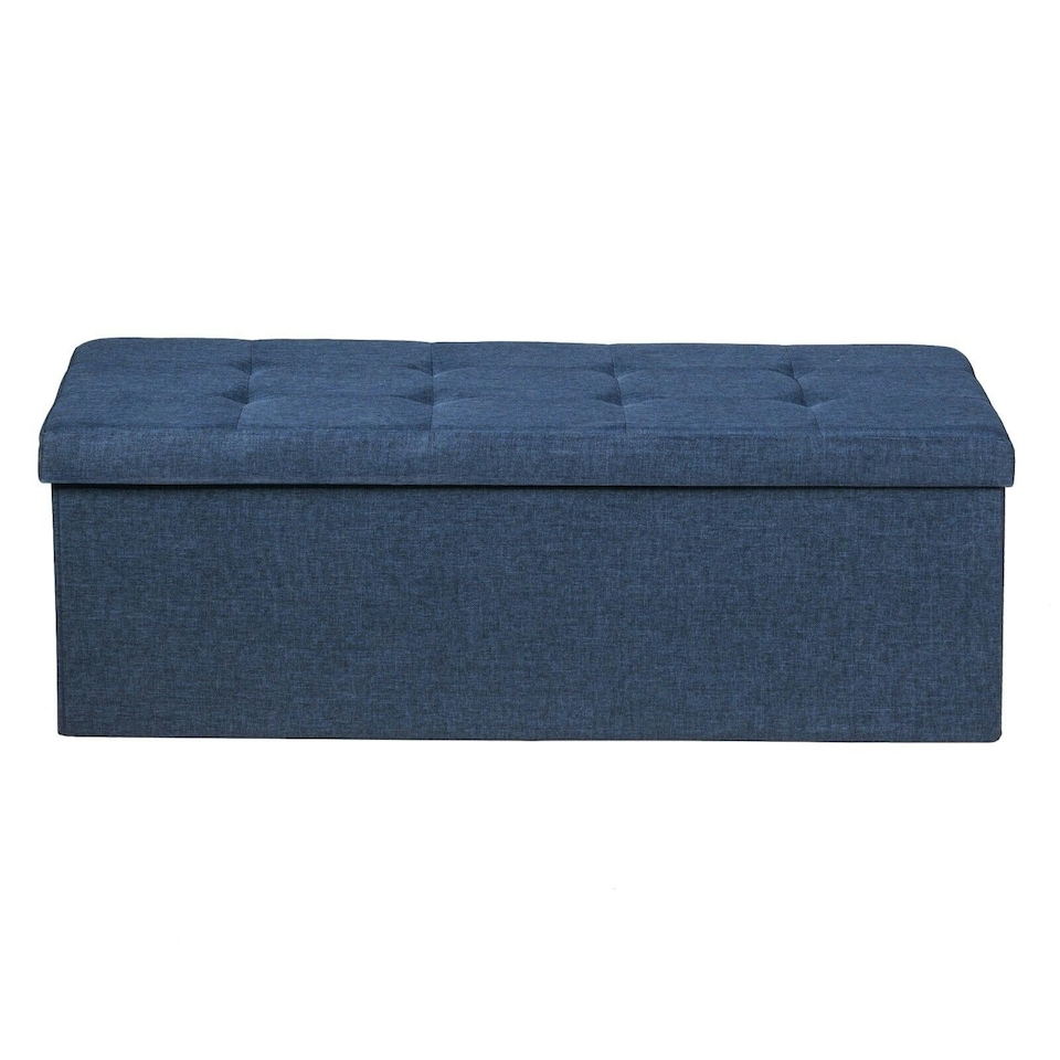 image 1 of COSTWAY Folding Storage Ottoman Bench Tufted Seat Blue Blue