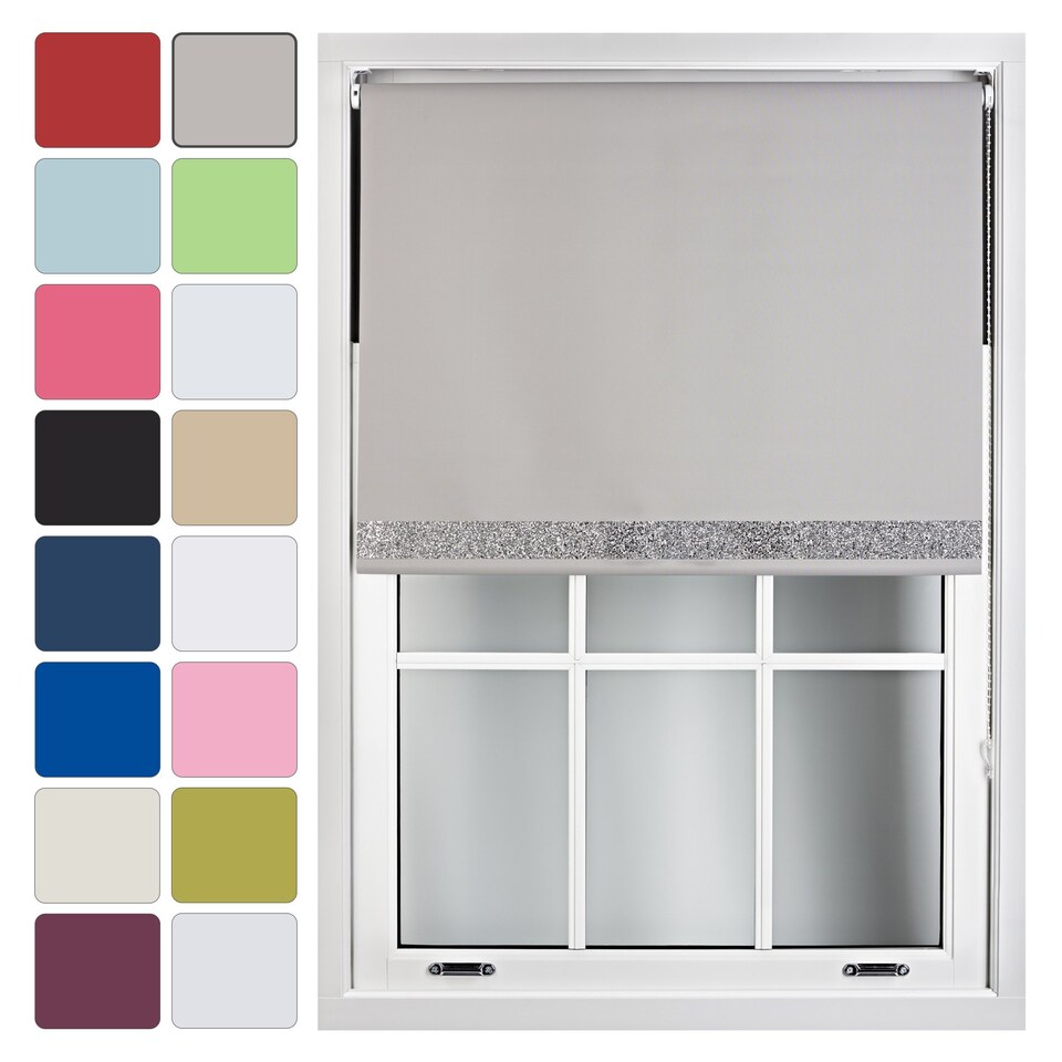 image 1 of FURNISHED Blackout Roller Blinds with Silver Glitter Trim Made to Measure | Grey | Grey | (W) 210cm x (L) 210cm