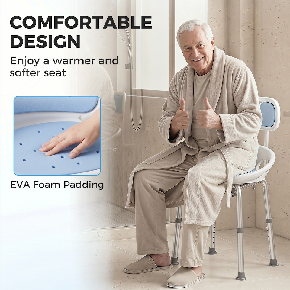 image 1 of HOMCOM Shower Chair with Back, Adjustable Height, Enclosed Side Support