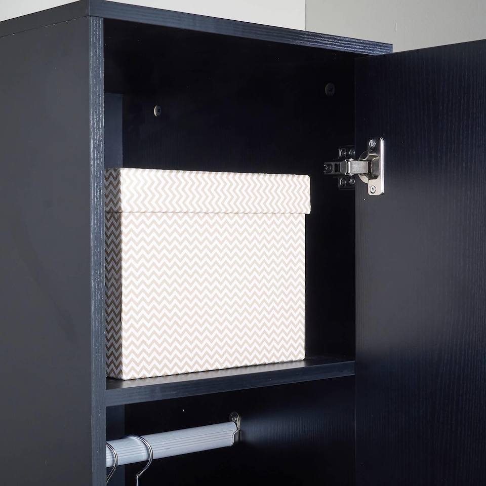 image 1 of Phoenix Wardrobe 1 Door Space Saving Bedroom Home Furniture Clothing Storage Unit | Black