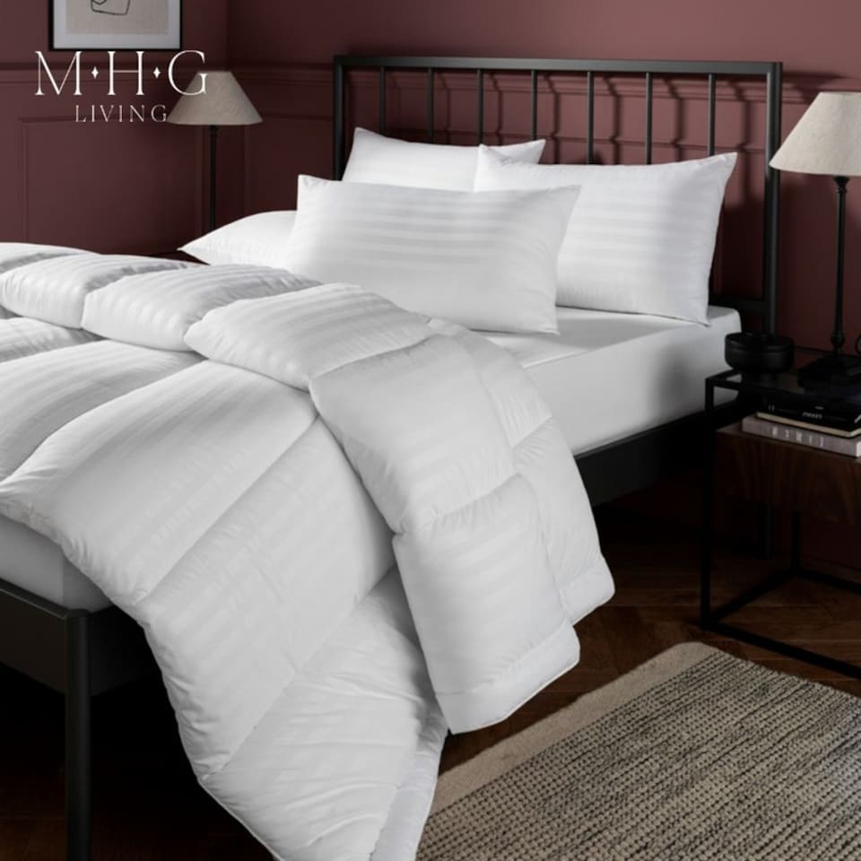 image 1 of MHG Living Striped 10.5 Tog All Season Duvet and Pillow Set|White|King