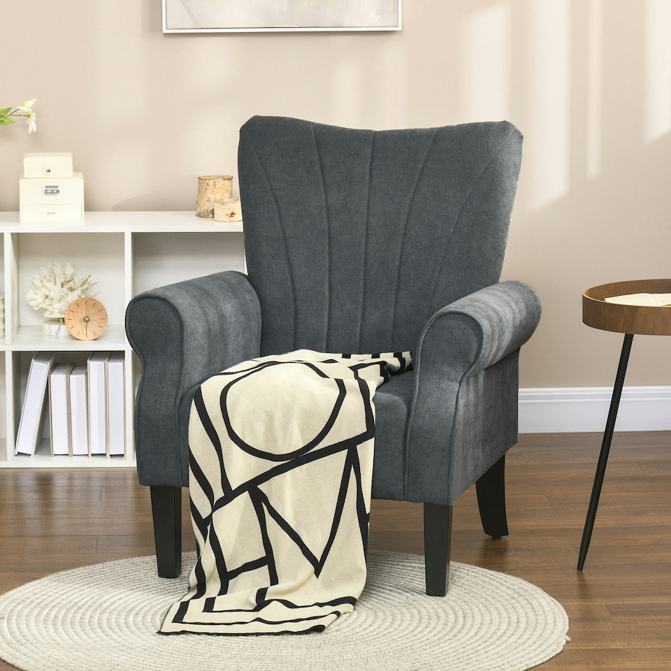 image 1 of HOMCOM Armchair, Upholstered Modern Accent Chair with Wood Legs, Grey