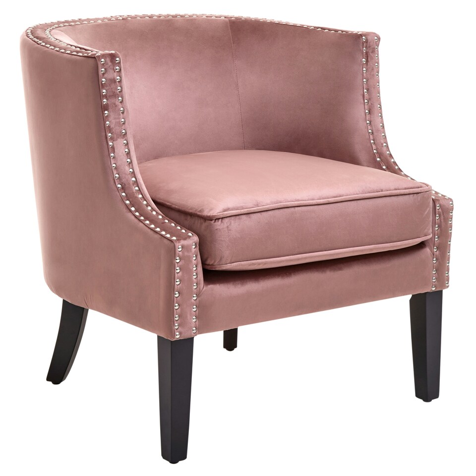 image 1 of Interiors by Premier Pink Velvet Studded Chair, Easy to Clean Leather Armchair, Body Supportive Accent Chair