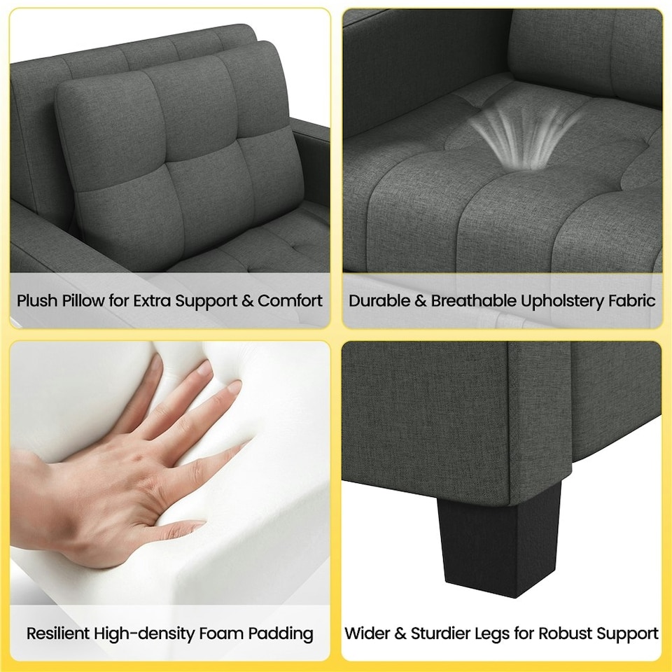 image 1 of Yaheetech 3-in-1 Tufted Sleep Bed with Adjustable Backrest Dark Grey