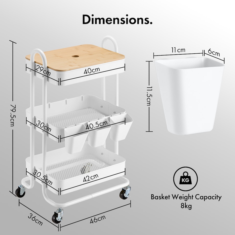 image 1 of Vonhaus Storage Trolley 3 Tier Bathroom & Kitchen Storage
