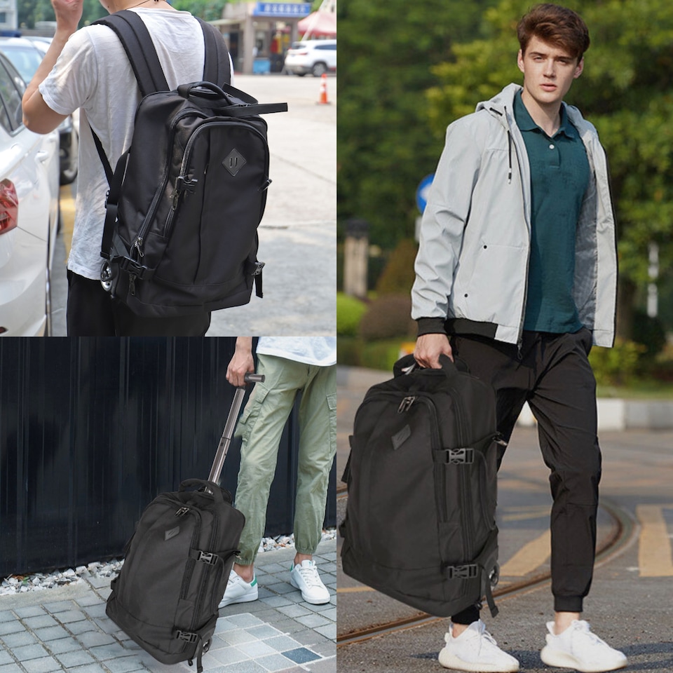 image 1 of Rolling Travel Backpack with Wheels – Lightweight Nylon Cabin Bag with Laptop