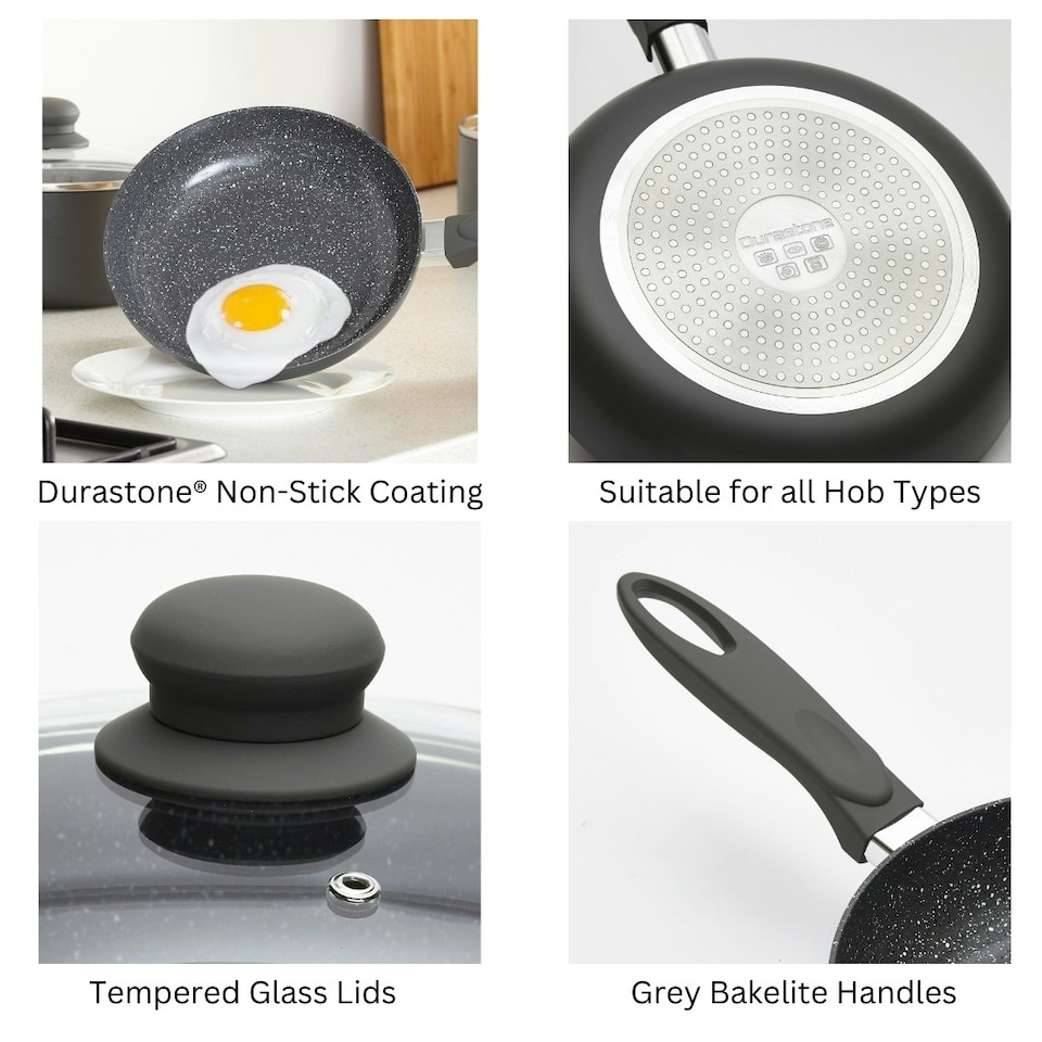 image 1 of Durastone 5 Piece Grey Non-Stick Cookware Set - Aluminium Pots & Frying Pans