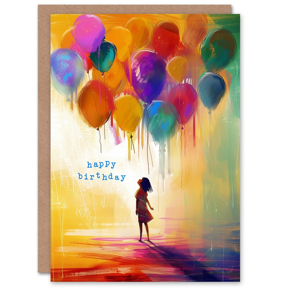 image 1 of Little Girl Large Colourful Balloons Kids Child Kids Birthday Card