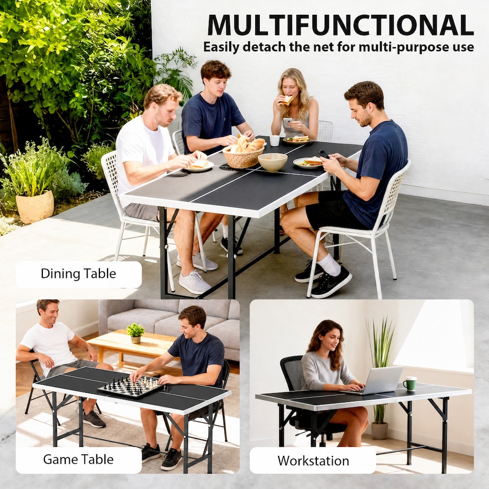 image 1 of SPORTNOW 5ft Mid-Size Table Tennis Table for Indoor Game, Black