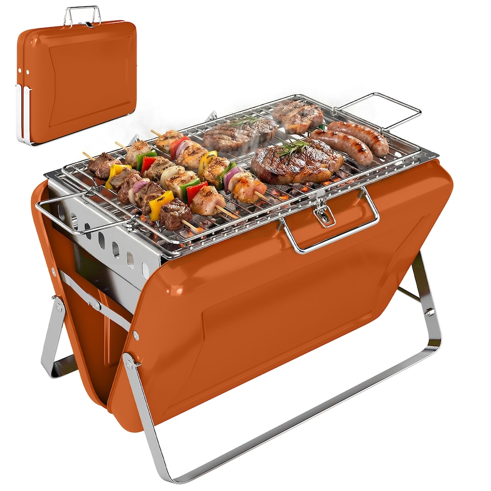 image 1 of Outsunny Charcoal BBQ Grill Portable with Tilting Grate | Orange | Black | 40 x 28 x 25.5 cm