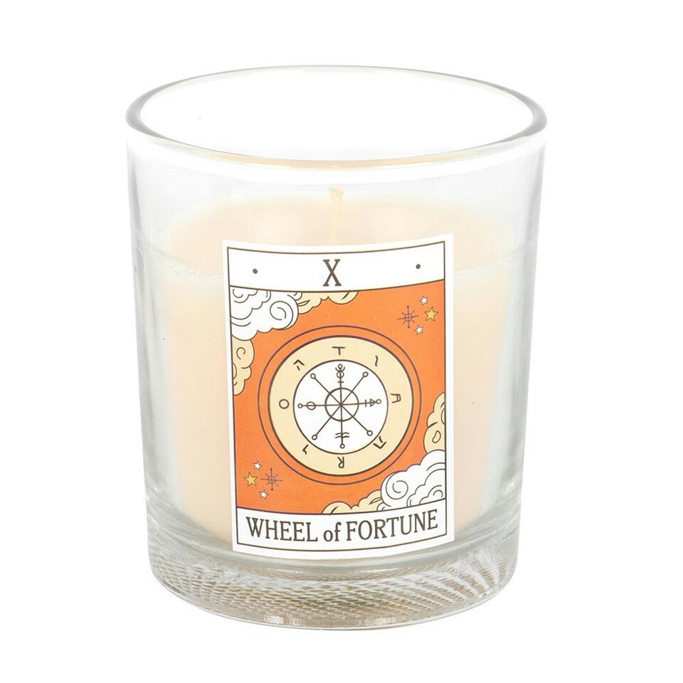 image 1 of The Wheel of Fortune Vintage Tarot Orange Candle White