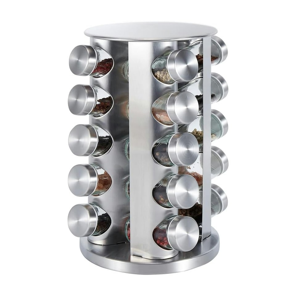 image 1 of Buckingham Stainless Steel Rotating Spice & Herb Rack including 20 Glass Jars Silver