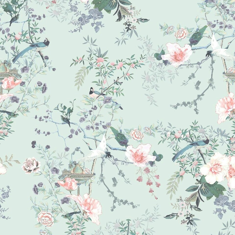 image 1 of Muriva Lipsy Ophelia Wallpaper - Duck Egg - 10m x 53cm | Blue
