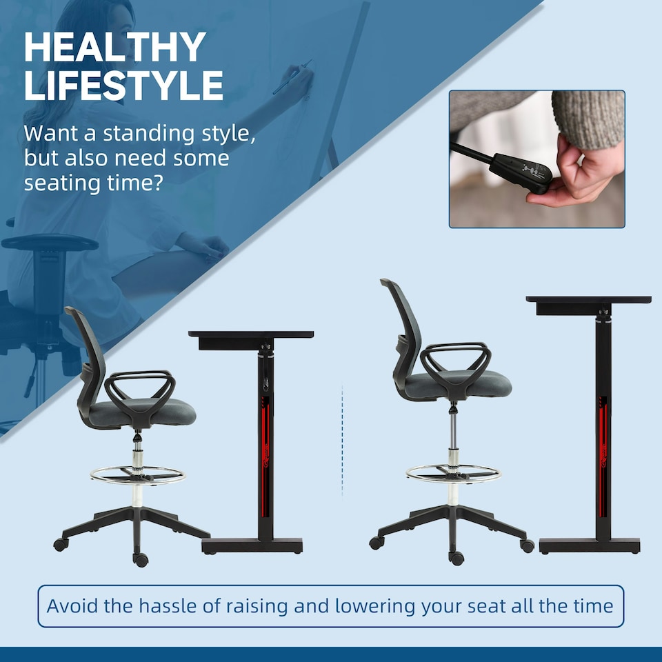 image 1 of Vinsetto Draughtsman Chair Tall Office Chair with Adjustable Height
