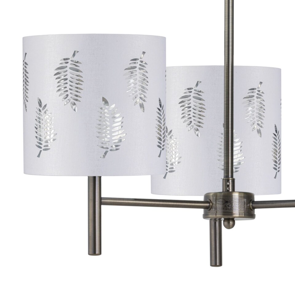 image 1 of Set of 2 Brea - Antique Brass 3 Light Fittings with White Fern Shades | Yellow | White | 2