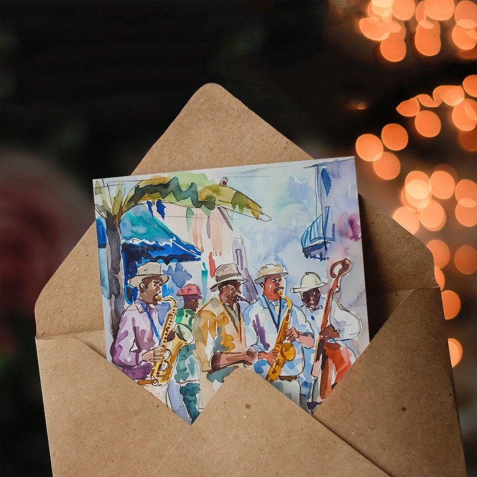 image 1 of Greeting Card New Orleans Jazz Music Festival Street Musicians