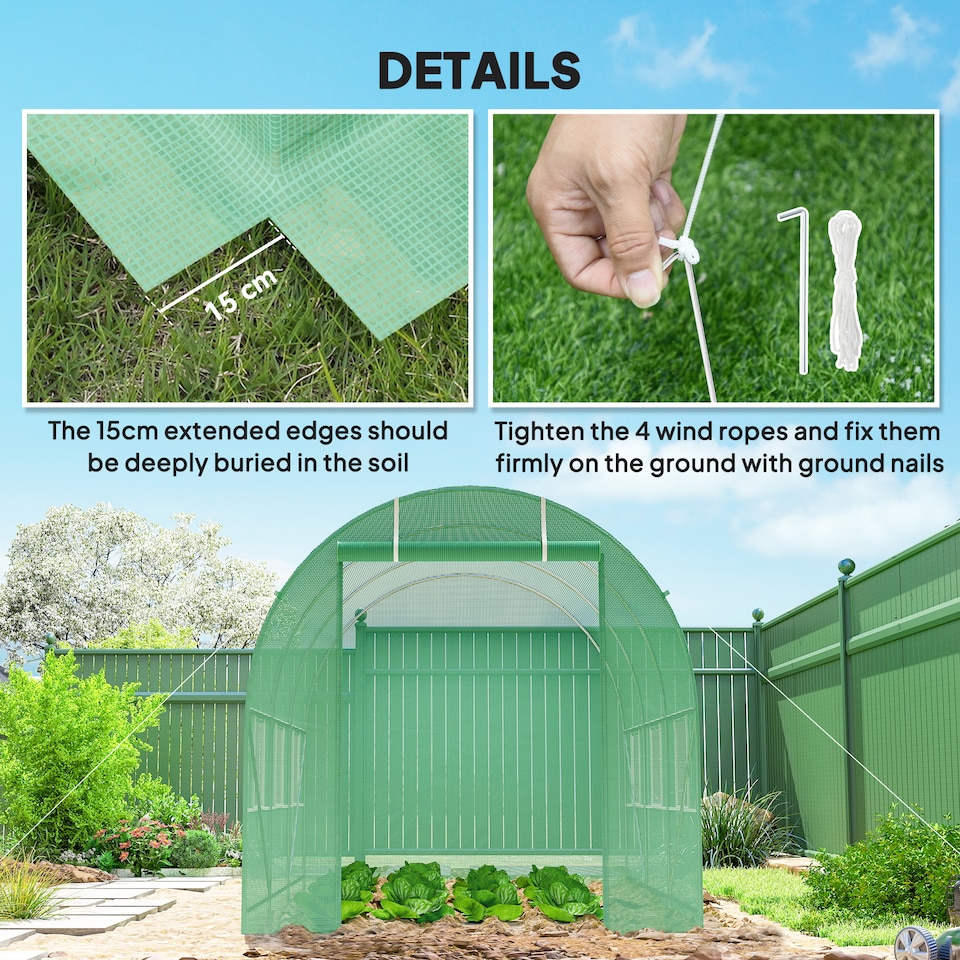image 1 of Outsunny 3.5 x 2m Walk-In Polytunnel Greenhouse with Roll Up Door Windows Green