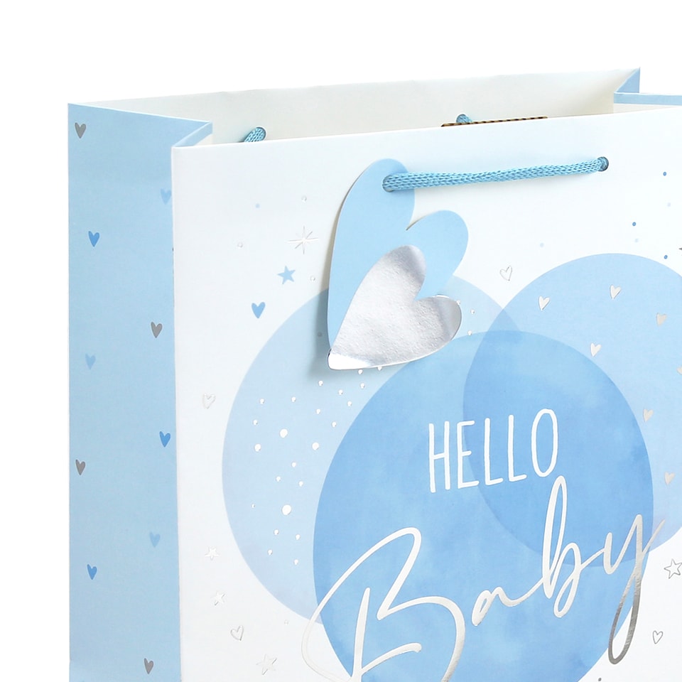 image 1 of Hello Baby Boy Blue Large White Gift Bag 33cm
