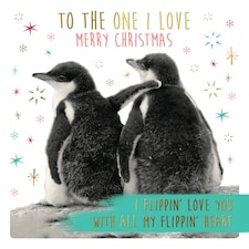 Cute Penguin I flippin' love you with all my heart Cute Gold Foil Christmas Card