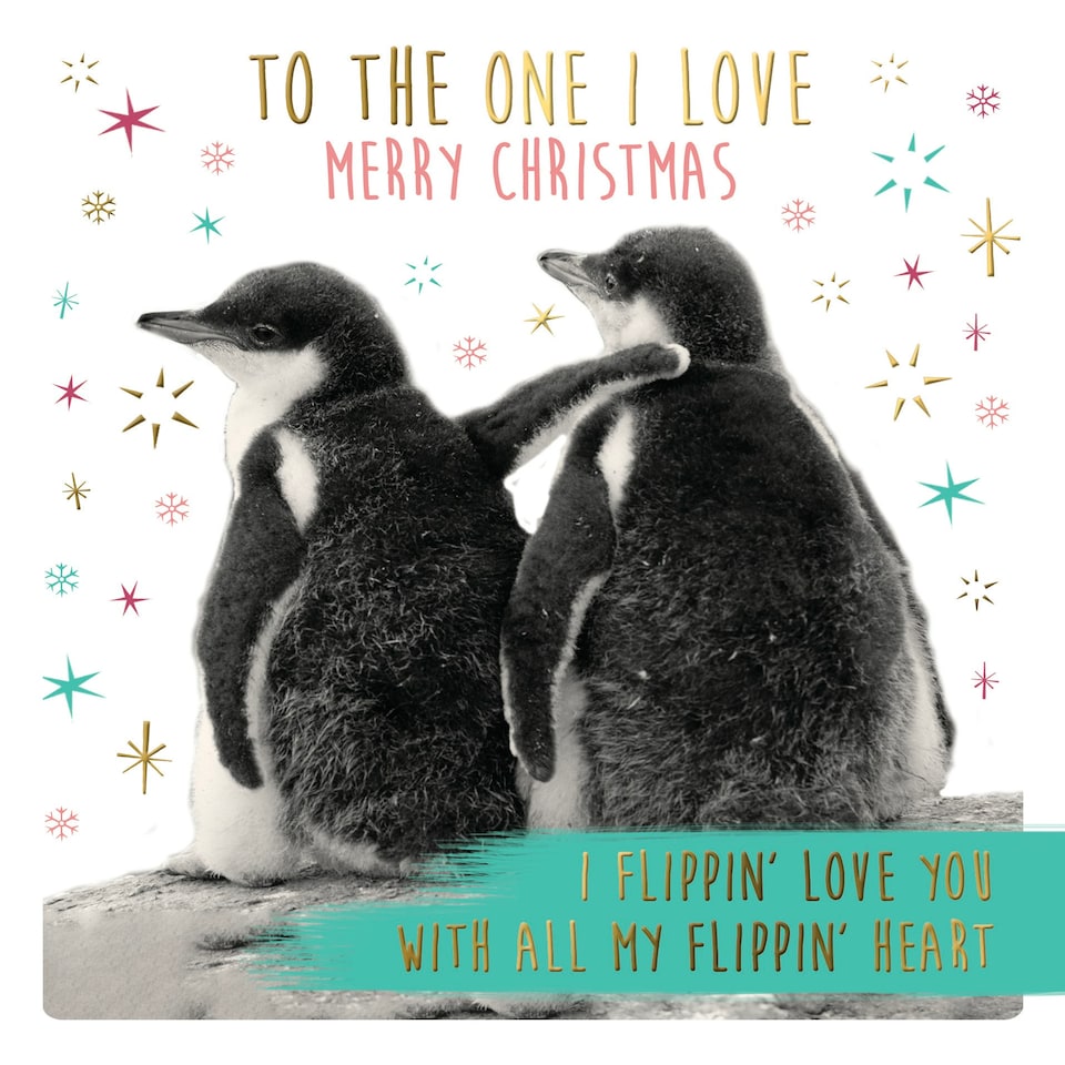 image 1 of Cute Penguin I flippin' love you with all my heart Cute Gold Foil Christmas Card
