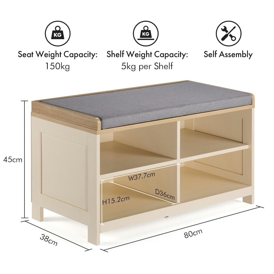 image 1 of VonHaus Hallway Shoe Storage Bench with Seat | Cream
