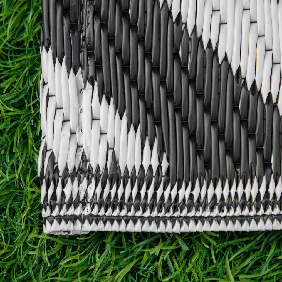 image 1 of Outsunny Reversible Outdoor Rug Plastic Straw RV Camping Mat for Garden Deck Picnic Black | Black