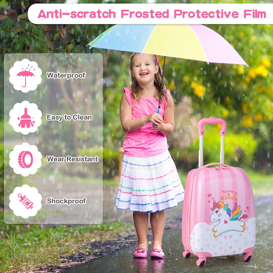 image 1 of COSTWAY 2Pcs Kids Backpack Luggage Set 12'' 16'' Children Carry On Traveling Suitcase