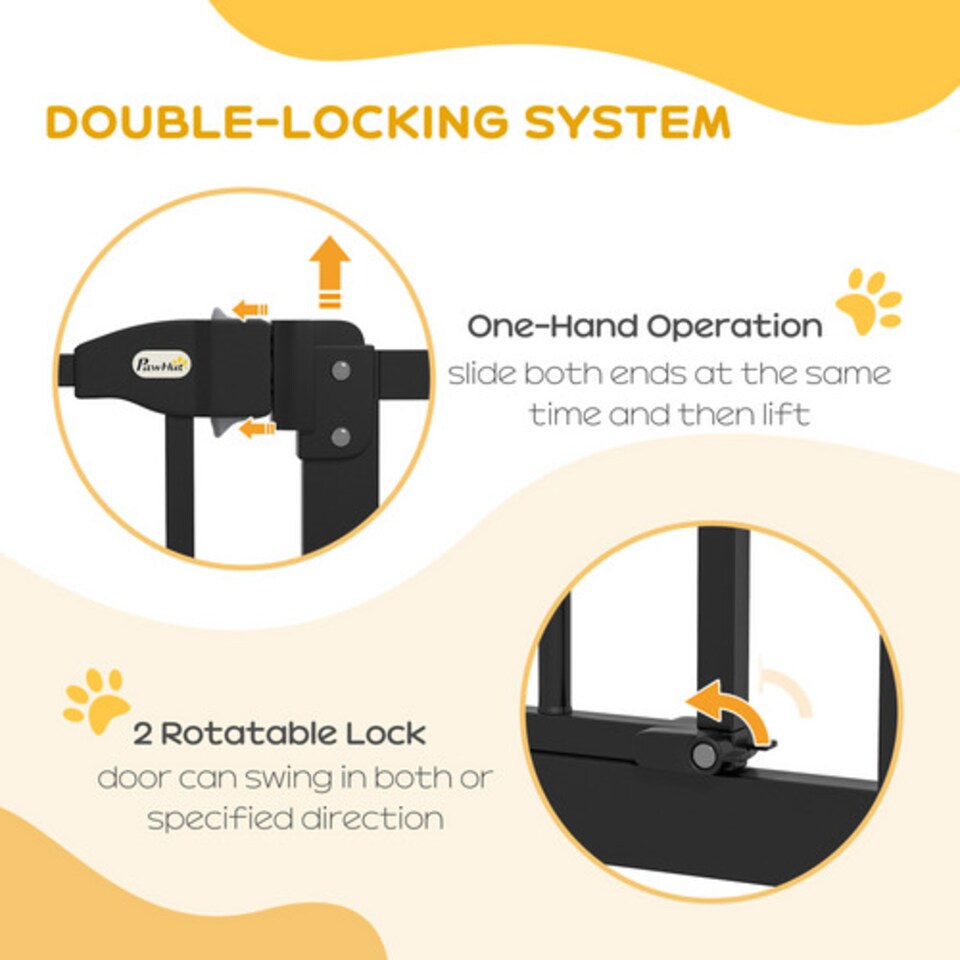 image 1 of PawHut Adjustable Metal Pet Gate with Auto Close 74 to 94 cm Black