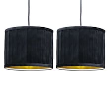 Set of 2 Sundance - Black Velvet Pleated 25cm Lamp Shades with Gold Inner | Black | Gold | Medium | 2