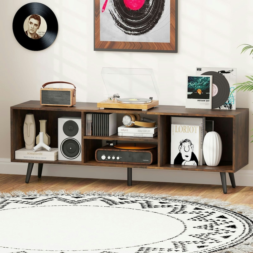 image 1 of COSTWAY 120cm Entertainment Center TV Stand for 55 Inches Brown Brown