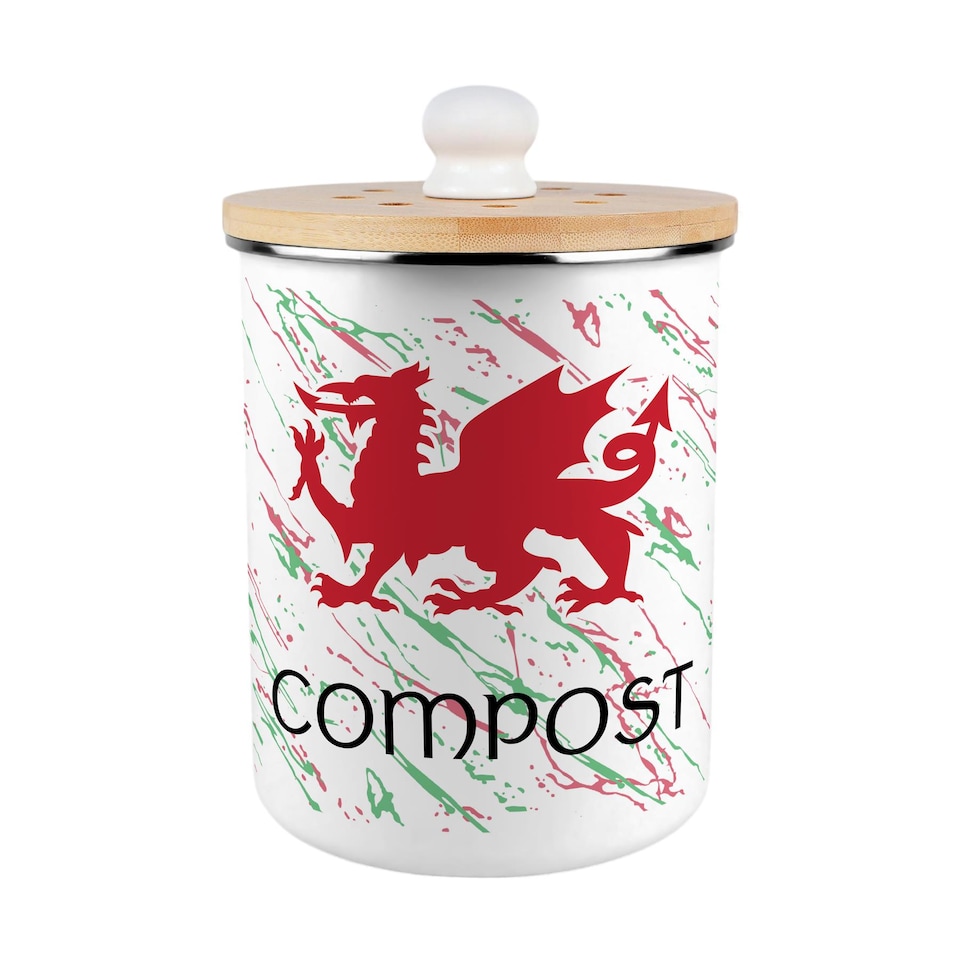 image 1 of Welsh Dragon Compost Caddy - Metal 2L Decorative Kitchen Food Waste Bin