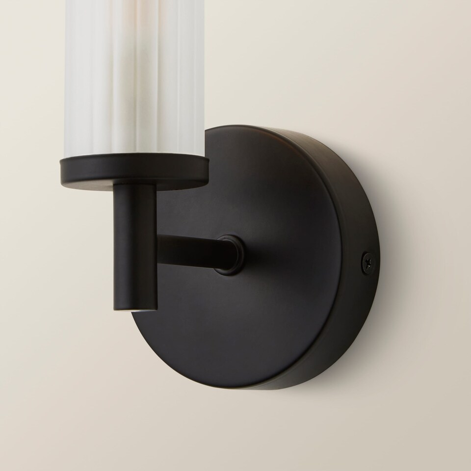 image 1 of ValueLights Canya Black IP44 Frosted Glass Wall Light | Black