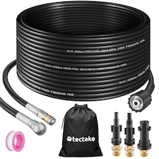 Drain cleaning hose set including 2 nozzles and 3 adapters | Black | black | 30 m | 1